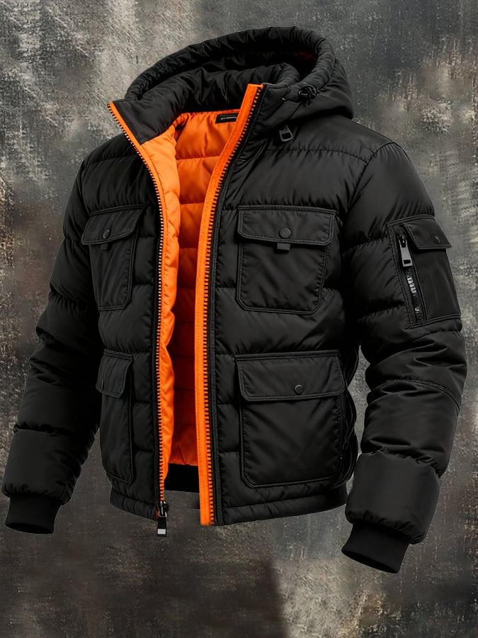 Barney | Meleg Kapucnis Férfi Puffer Dzseki Praktikus Zsebekkel