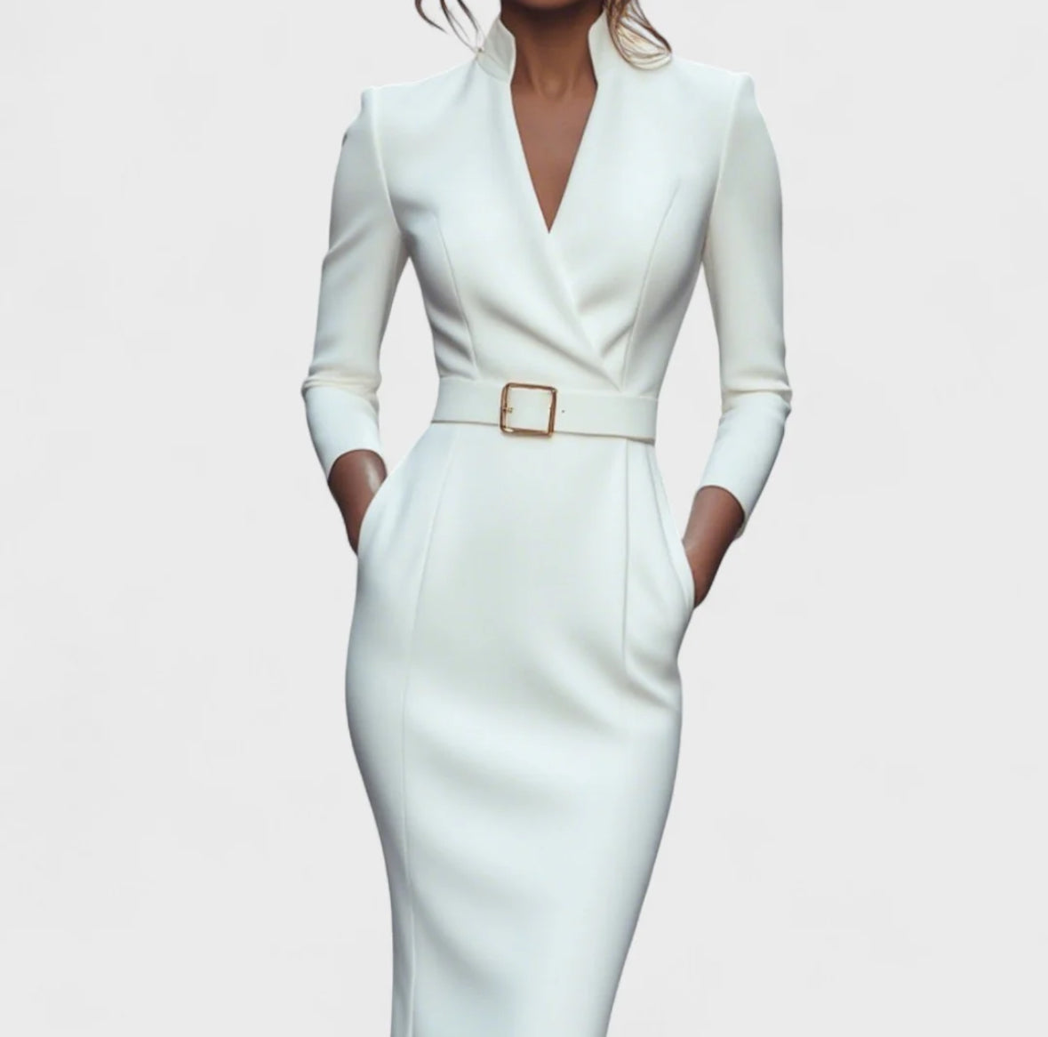 Ella | Elegáns fekete ruha övvel és gallérral