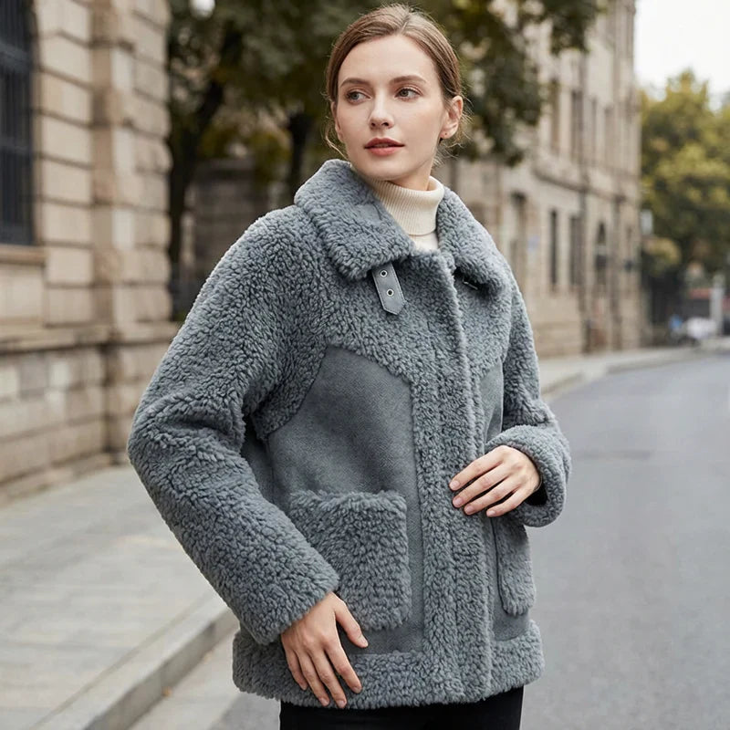 Alisiya | Meleg Gyapjúkeverék Sherpa Kabát