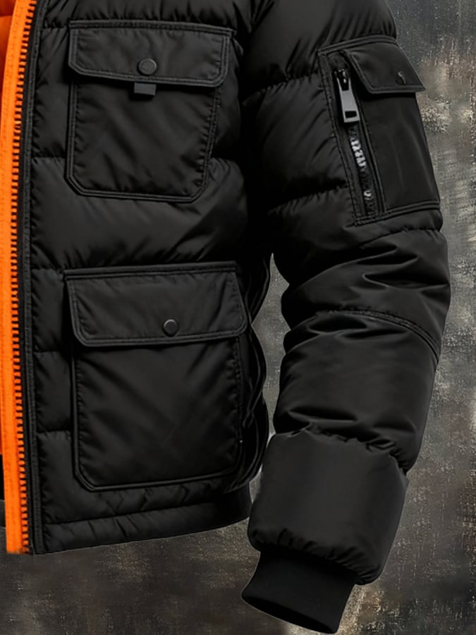 Barney | Meleg Kapucnis Férfi Puffer Dzseki Praktikus Zsebekkel