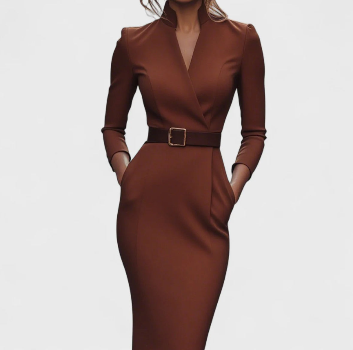 Ella | Elegáns fekete ruha övvel és gallérral