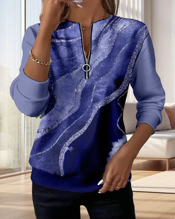 Lera | Félcipzáras vintage mintás női pulóver